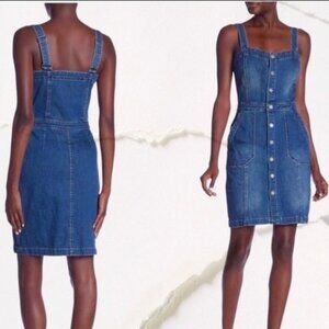 Blank NYC Denim Jumper Overall Button Down Dress 1 Piece